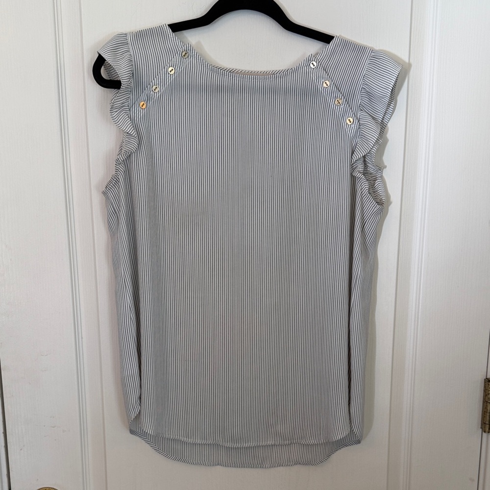 LOFT Navy and White Striped Blouse